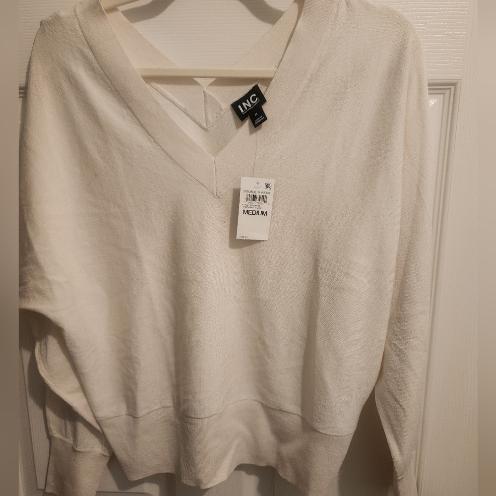 INC Double V Neck Vintage Cream Sweater, NWT